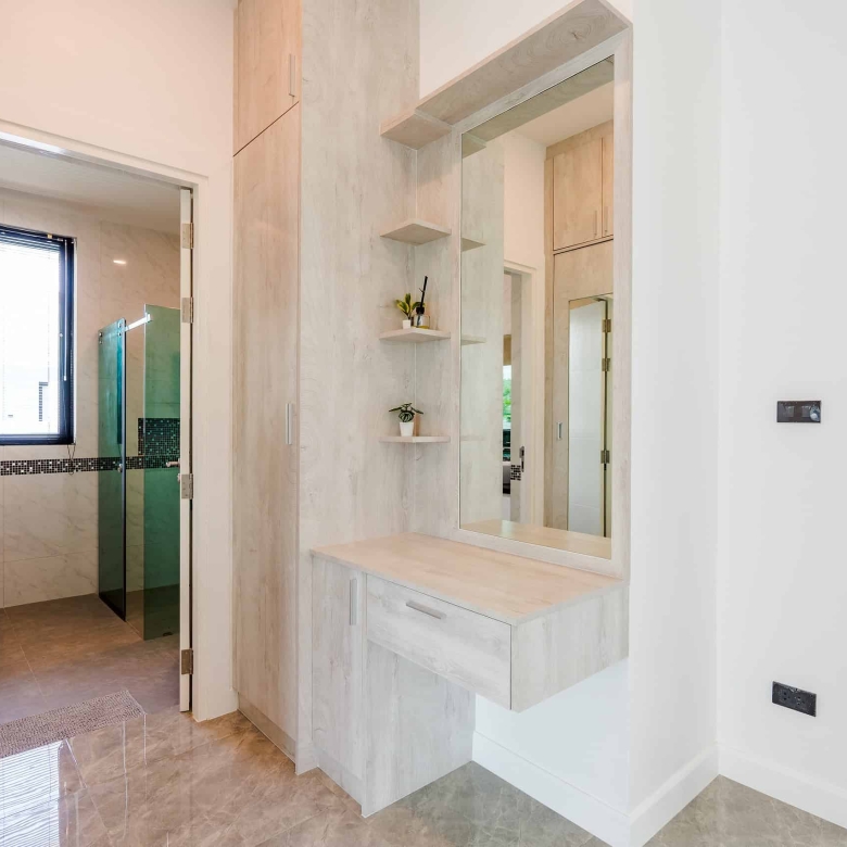 Luxurious bathroom featuring soaking tub and separate shower