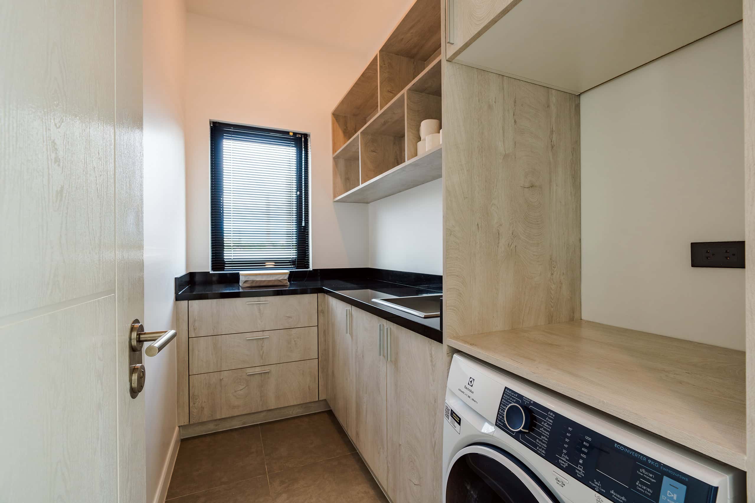Luxury bathroom vanity with double sinks and storage
