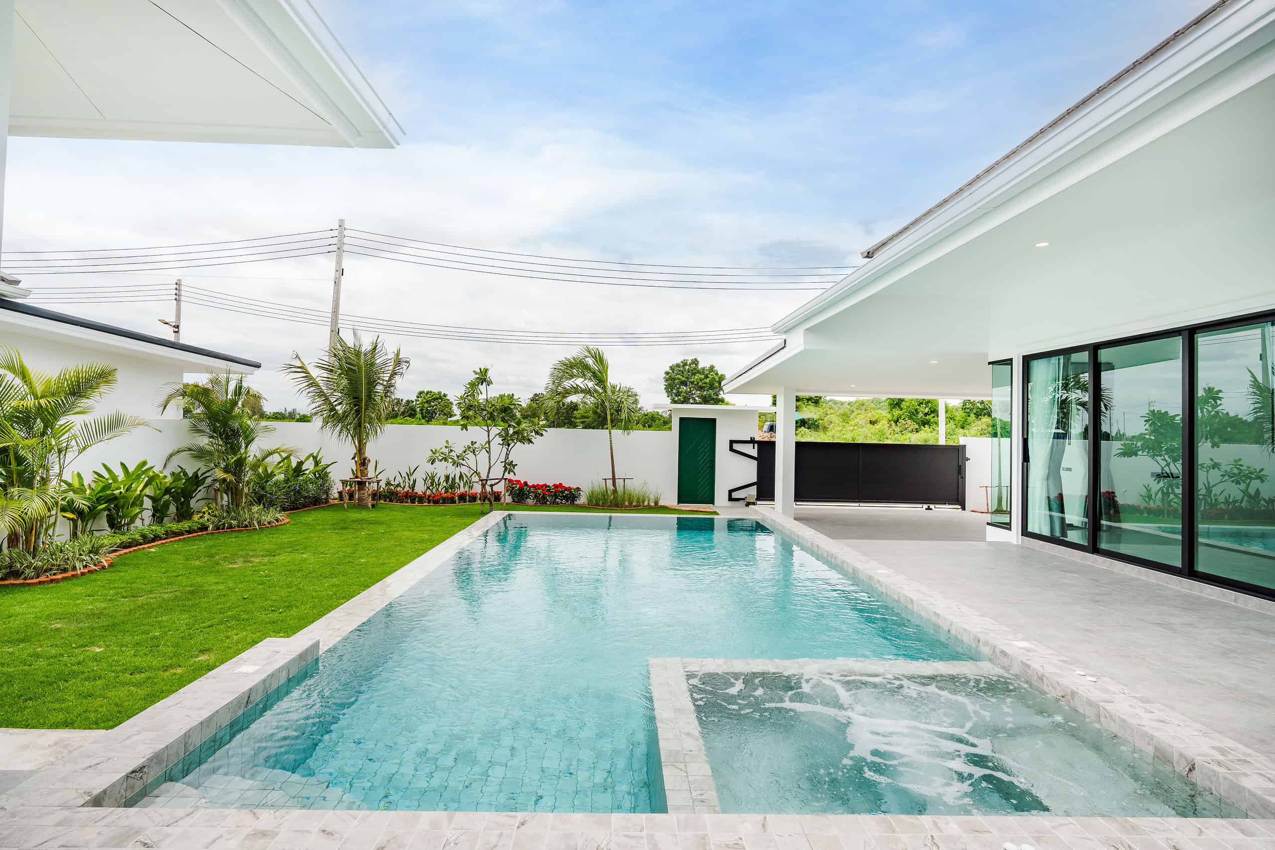 Beautiful Home with Outdoor Pool Spacious master bedroom with contemporary furniture styling