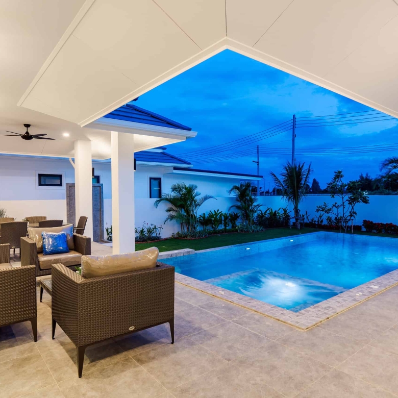 Modern living room with entertainment center and seating