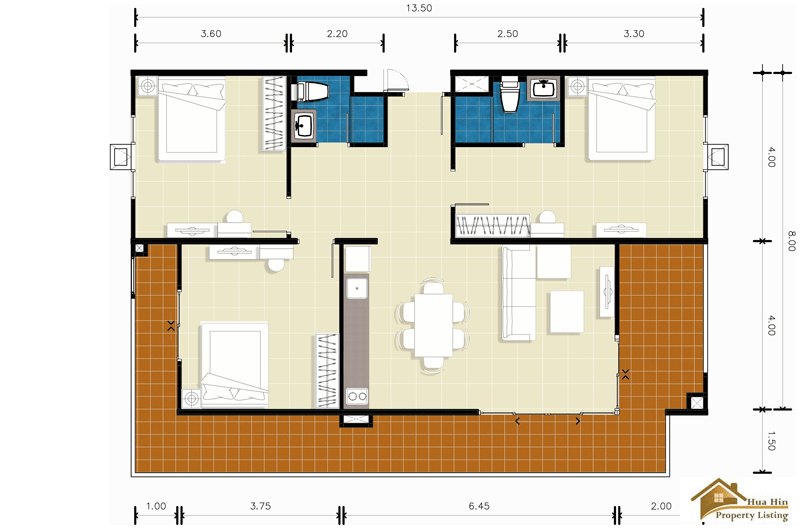 Hua Hin Top Floor 3-Bed Penthouse For Sale with Panoramic Sea and City Views