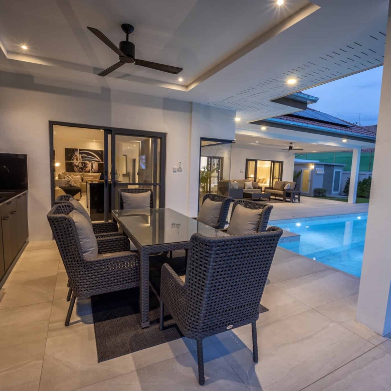 Villa entrance with sophisticated architectural details