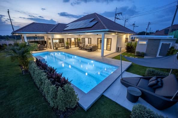 Modern luxury pool villa exterior view