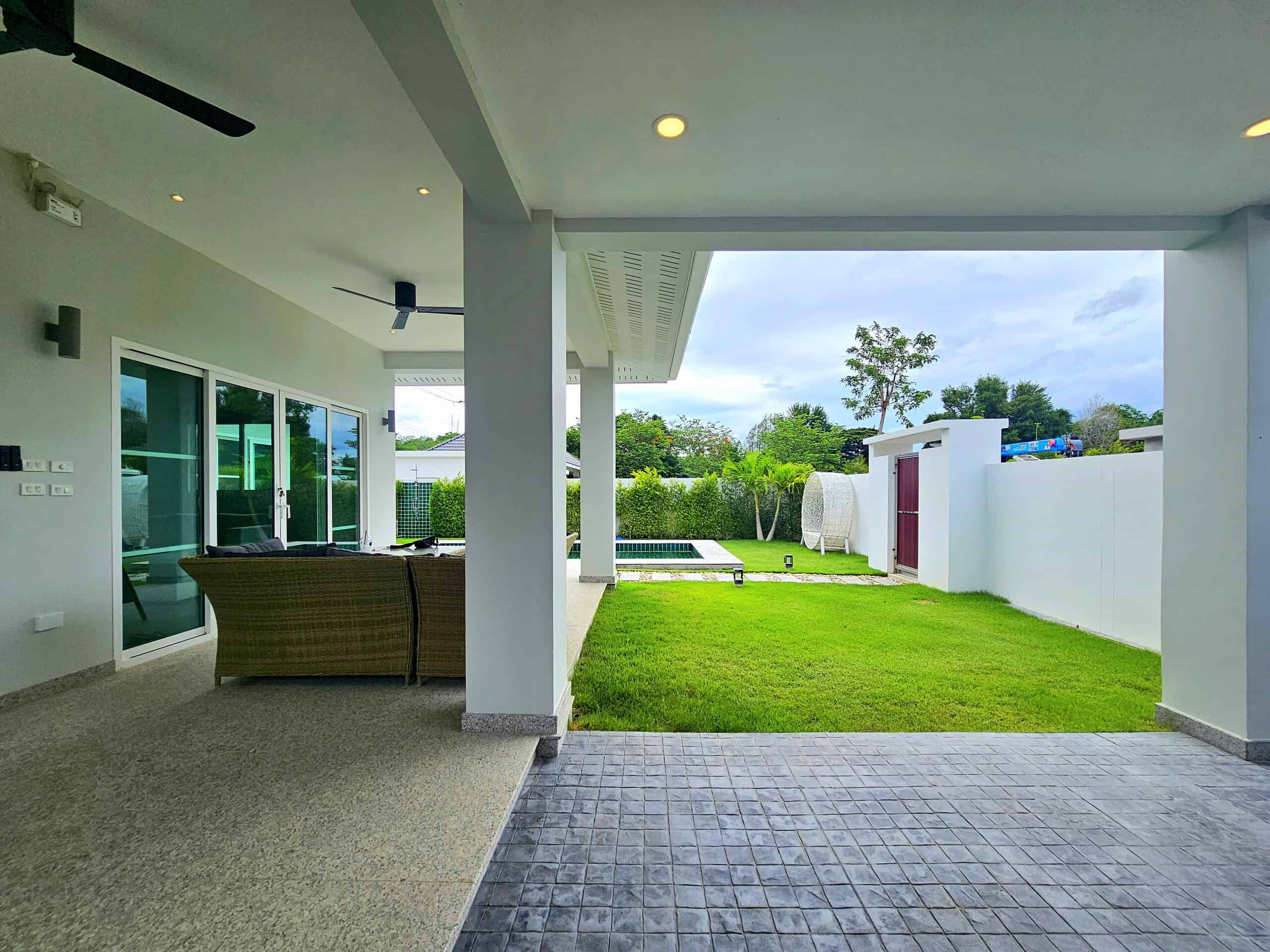 Comfortable Villa Retreat Outdoor terrace seating area view